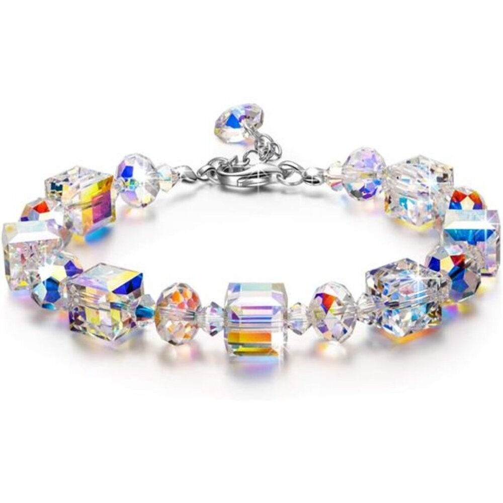 Lady Colour Sterling Silver Crystal Bracelet Women Adjustable Gift Jewelry Box